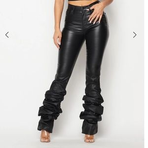 Scrunch Up Bootcut Black Faux Leather Pants